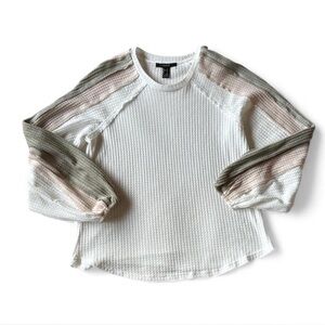 Forever 21 White Ribbed Long Sleeve Tee